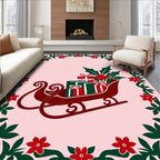 Festive Red Green Sleigh Gifts Garland Rug