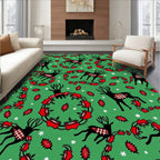 Green Reindeer Red Wreath Collage Rug