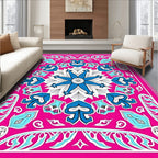 Hot Pink Blue Floral Symmetry Rug
