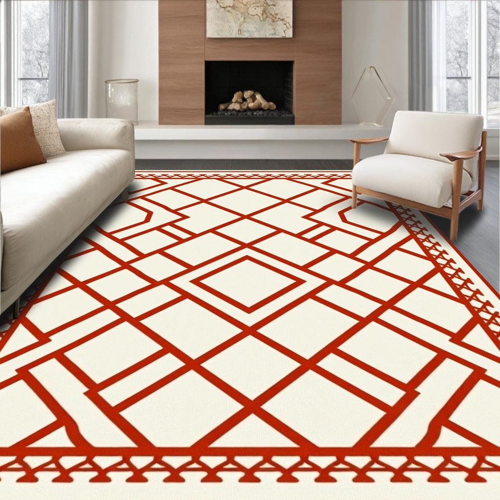 Bold Red Lattice Diamond Rug