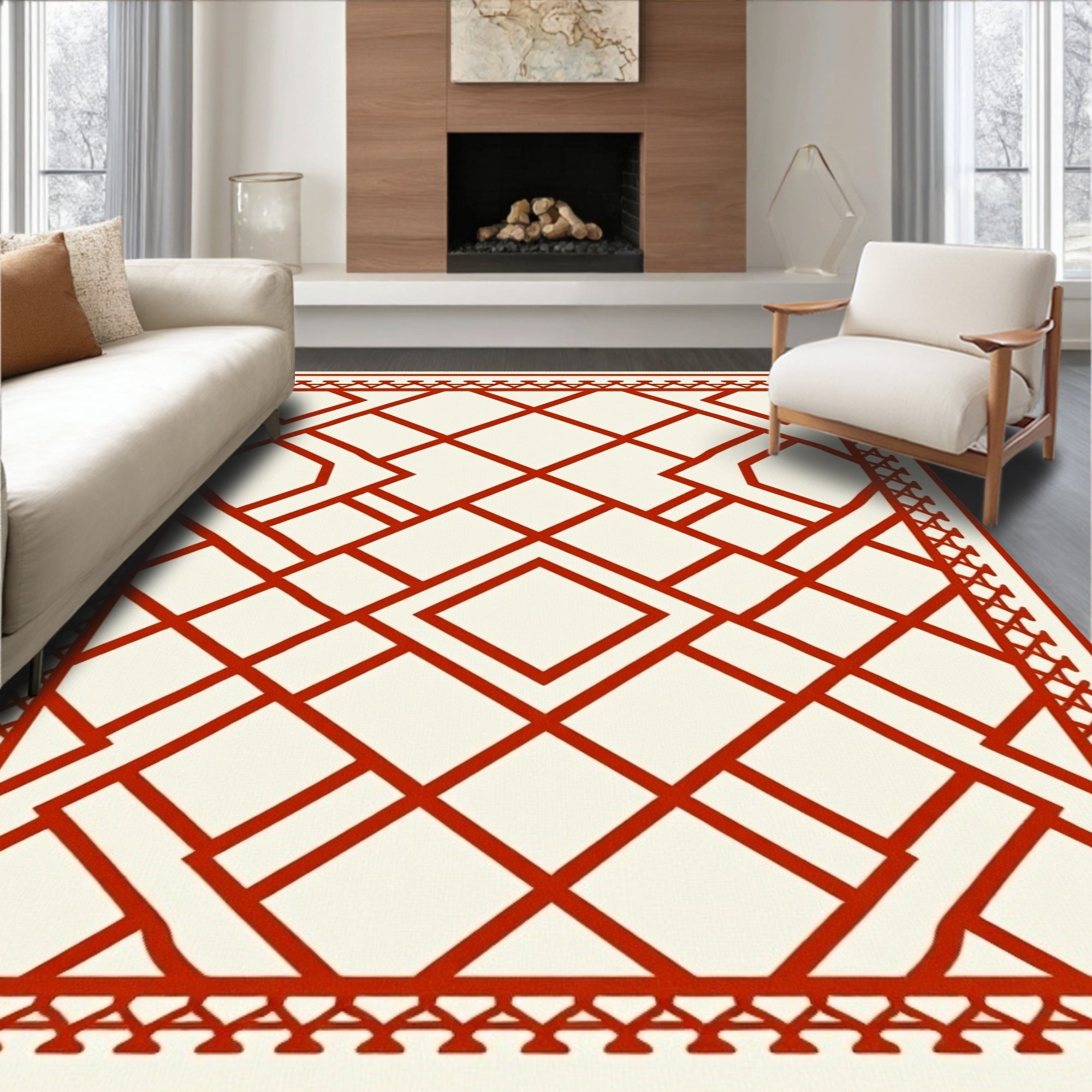 Bold Red Lattice Diamond Rug