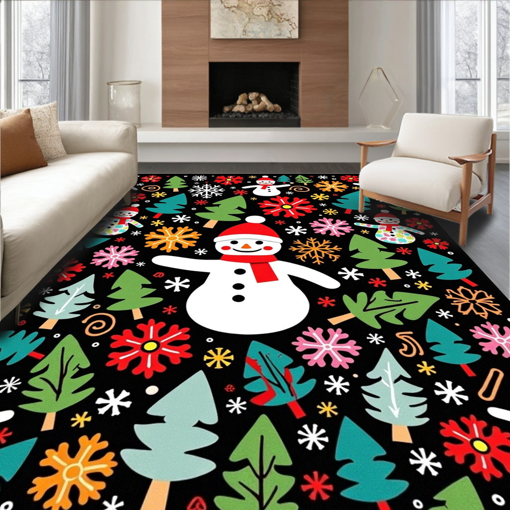 Whimsical Snowman Christmas Tree Medley Rug