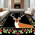 Elegant Deer And Floral Border Rug