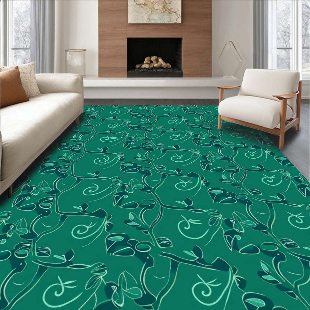 Deep Teal Botanical Swirls Rug