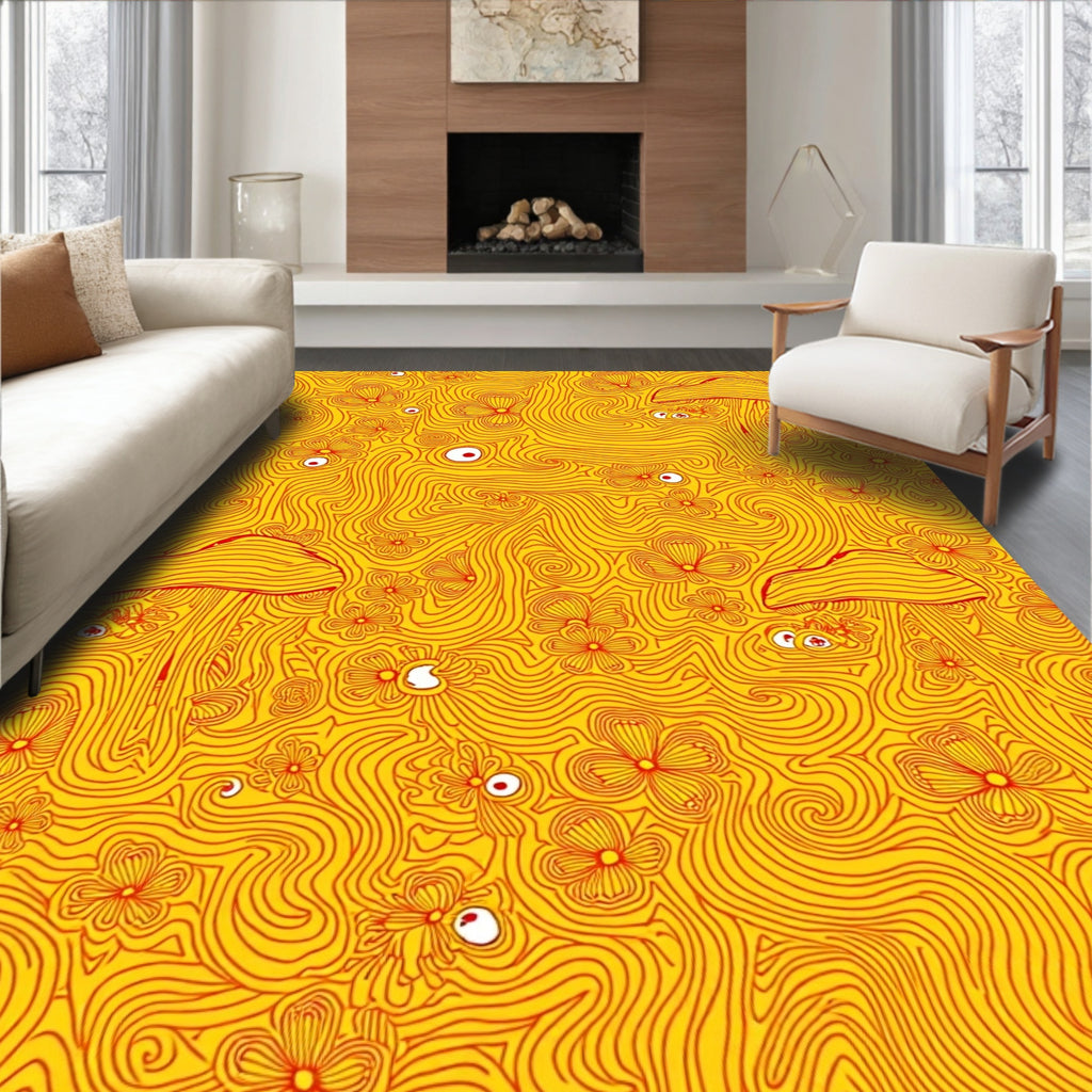 Whimsical Yellow Mushroom Floral Eyes Rug