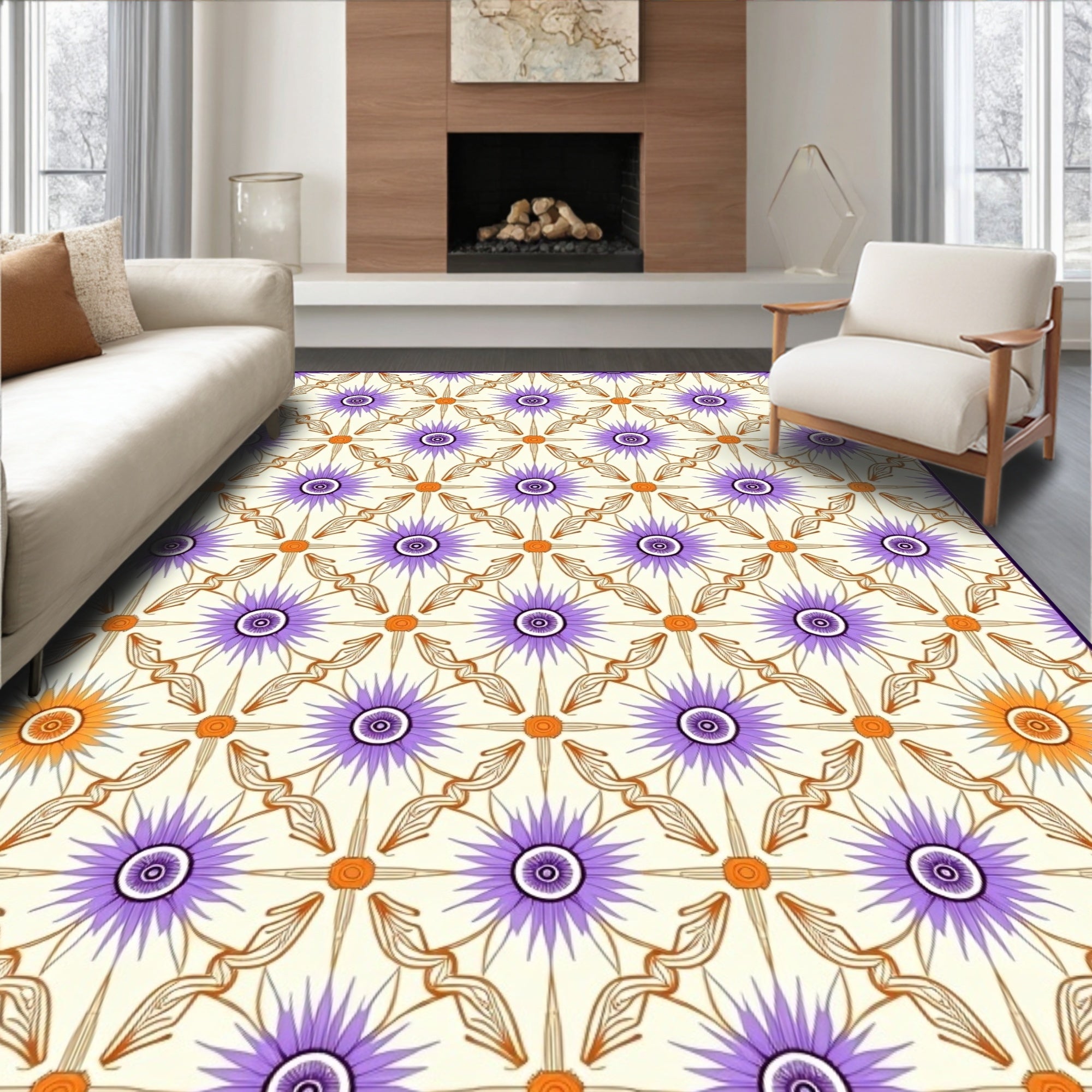 Retro Starburst Purple Orange Medallion Rug