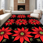 Bold Red Poinsettia Floral Arrangement Rug