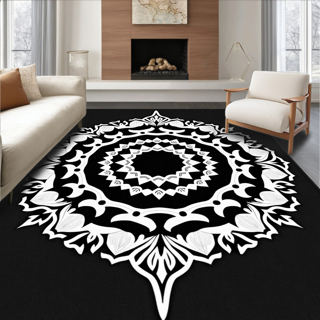 Monochromatic Intricate Floral Mandala Rug