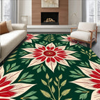 Crimson Ivory Floral Branch Green Rug