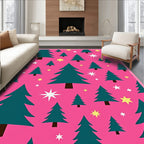 Pink Teal Trees Stars Rug