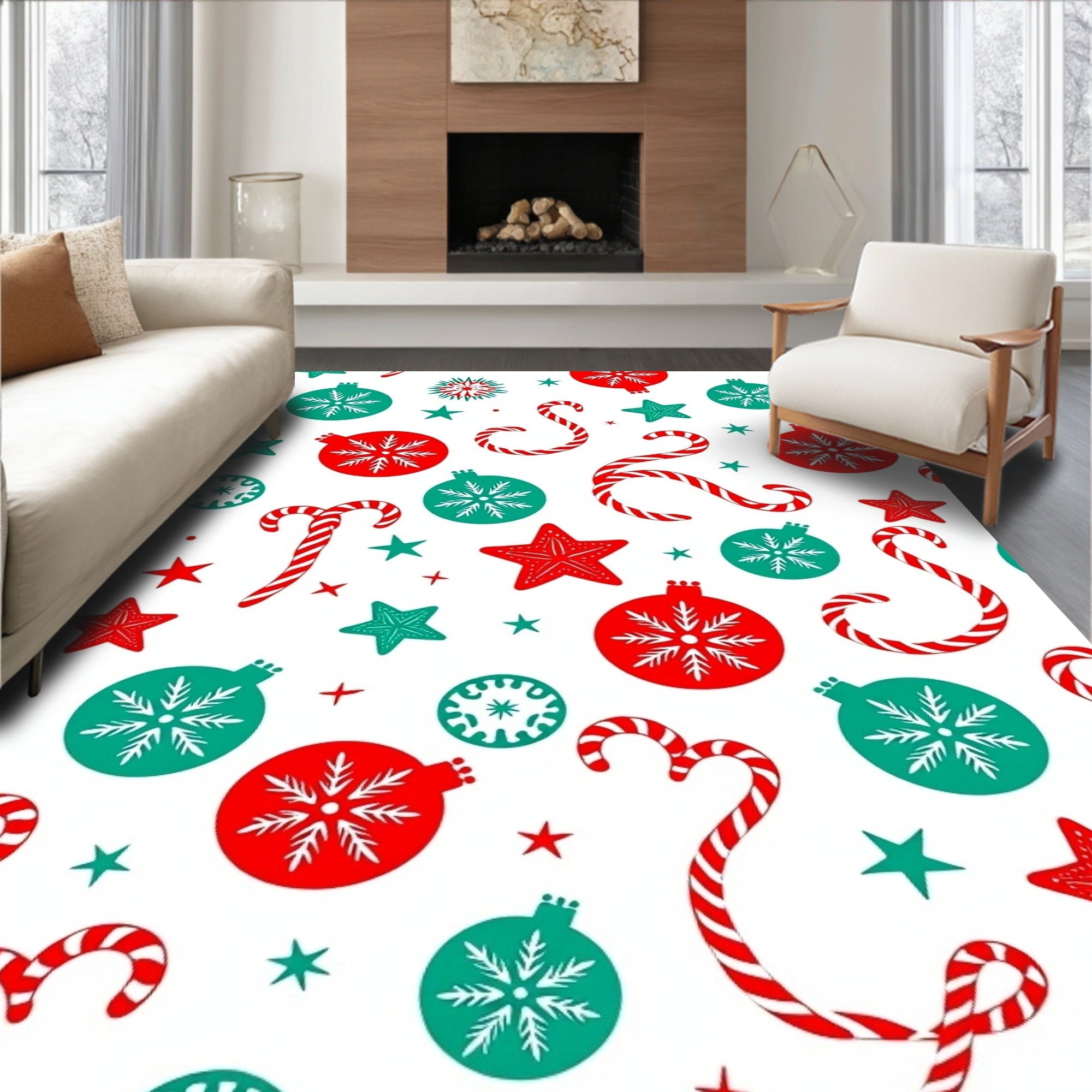 Red Green Christmas Ornament Candy Cane Rug