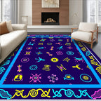 Vibrant Neon Science Icons Collage Rug