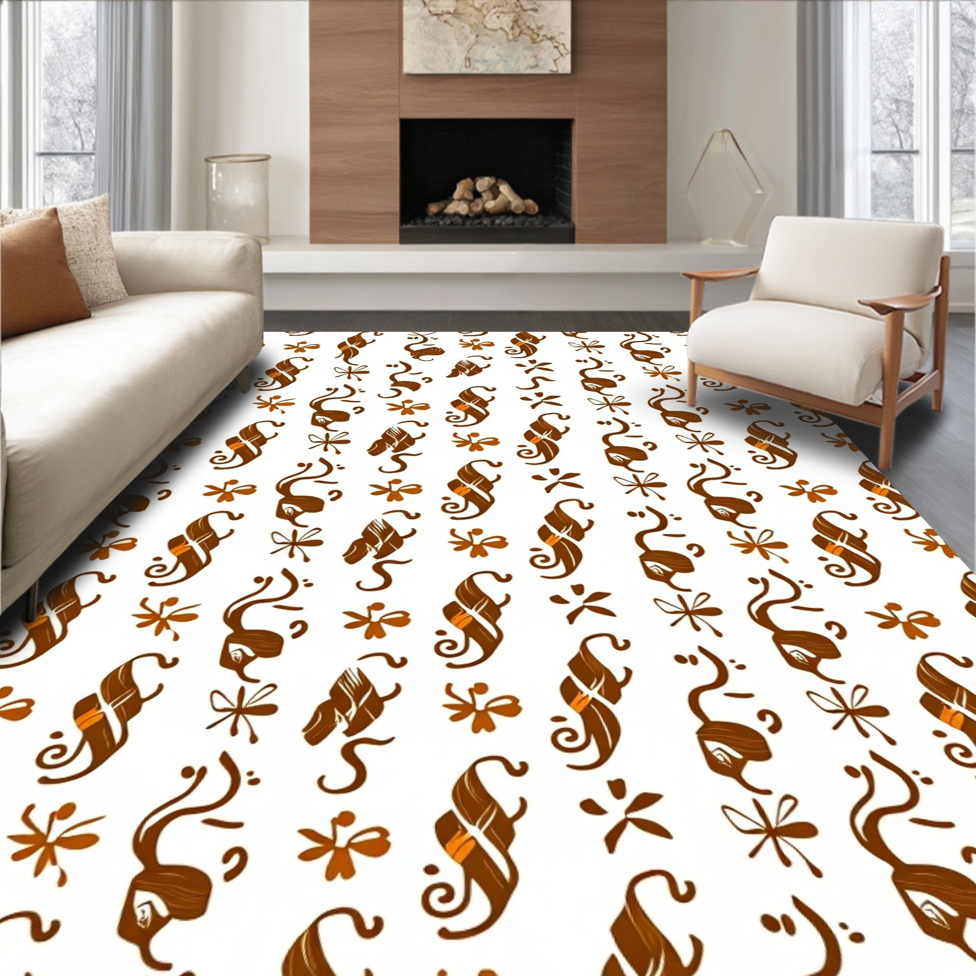 Brown Swirls and Floral Accents Rug