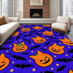 Spooky Orange Jack-o'-lantern Bat Stars Rug