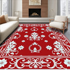 Crimson White Floral Laurel Medallion Runner Rug