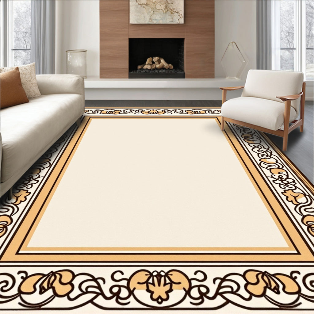 Ornate Ivory Floral Vine Border Rug