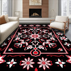 Bold Black Red Floral Starburst Rug