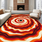 Crimson Orange Abstract Concentric Waves Rug