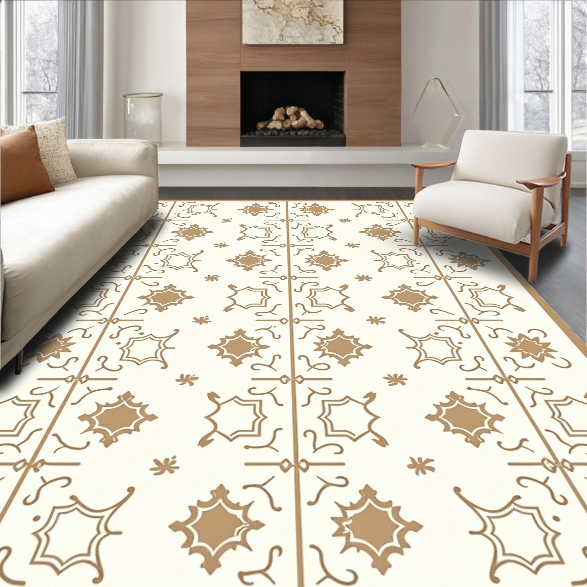 Elegant White Gold Medallion Lattice Rug