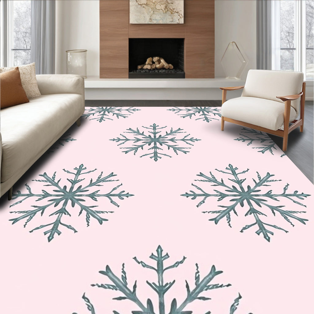 Soft Pink Teal Snowflakes Repeat Rug