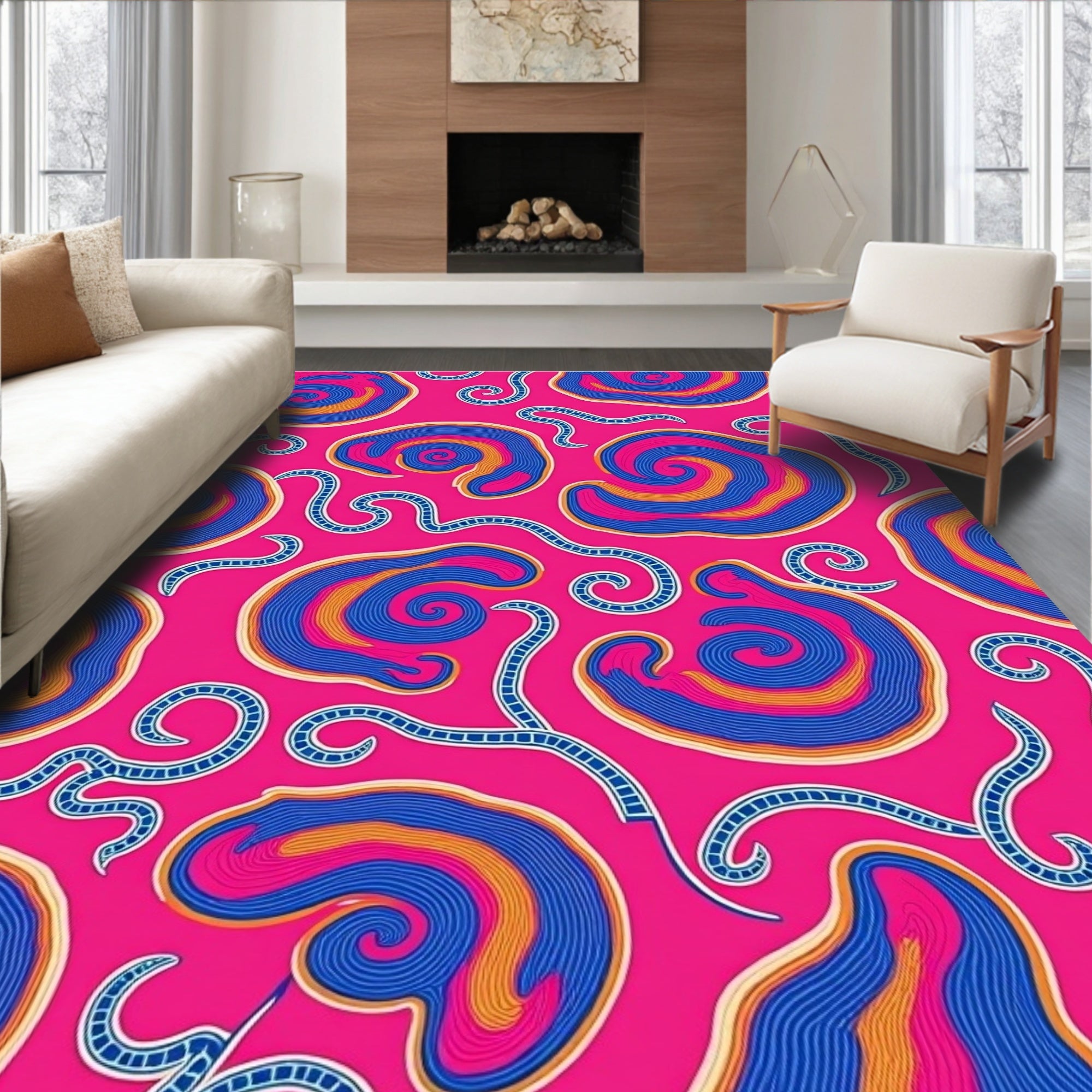 Vibrant Pink Swirl Flowing Abstract Rug