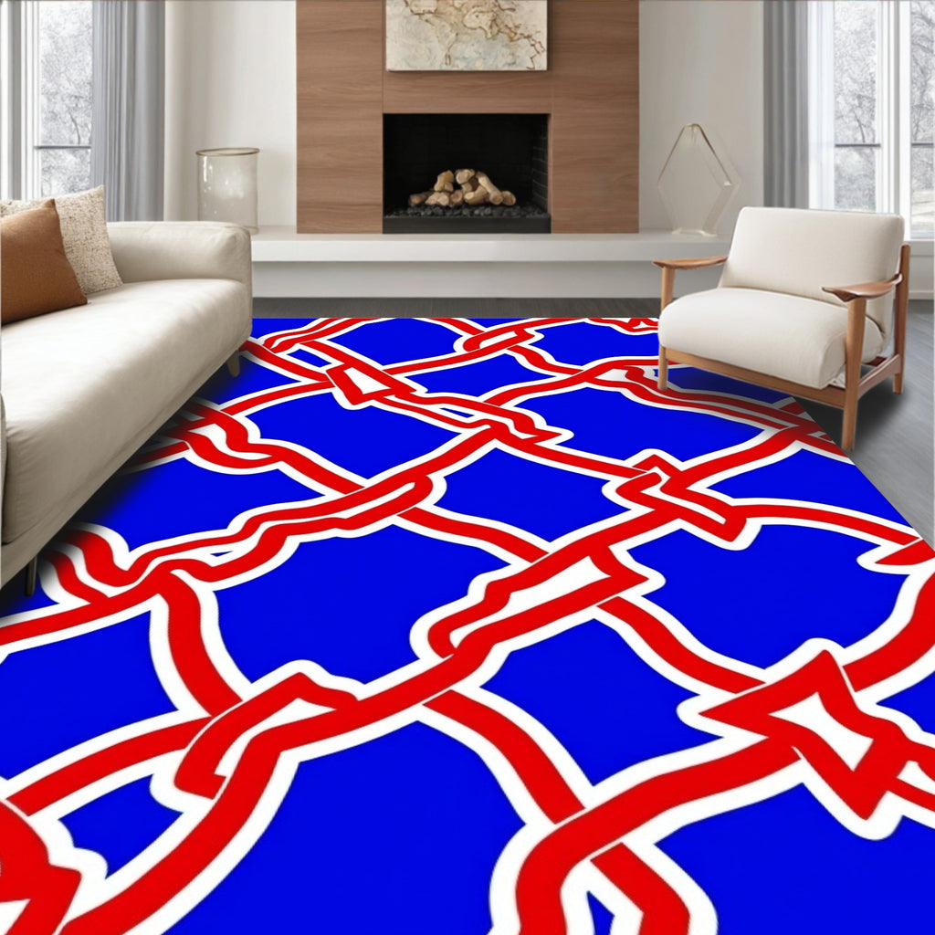 Bold Red White Intertwined Net Rug