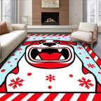 Red White Bulldog Snowflakes Candy Cane Border Rug