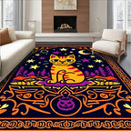 Whimsical Orange Cat Night Sky Rug