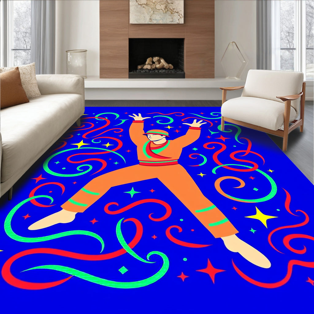 Jubilant Orange Figurine with Swirls Rug
