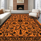 Bold Orange Black Floral Scroll Rug