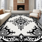 Classic Black White Medallion Floral Rug