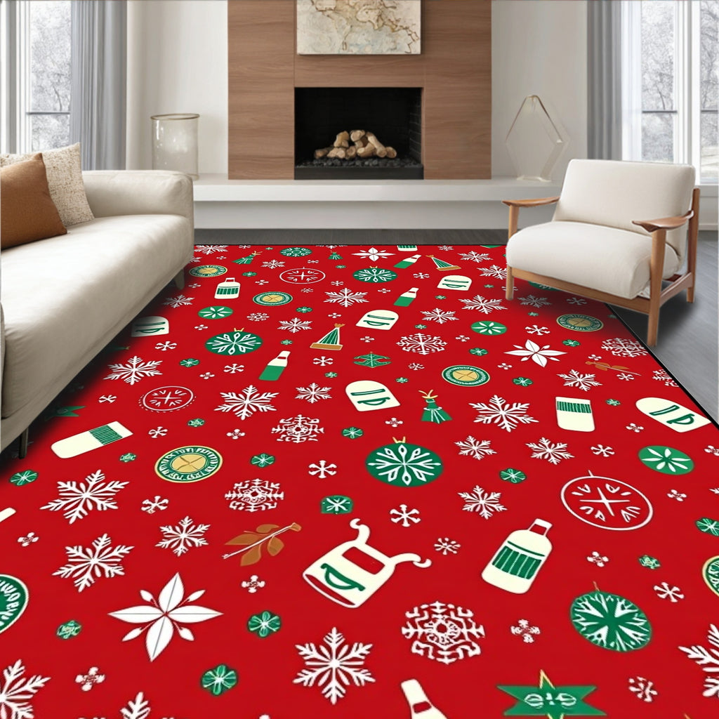 Red Snowflake Party Objects Rug
