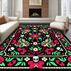 Gothic Floral Skull Medallion Black Rug