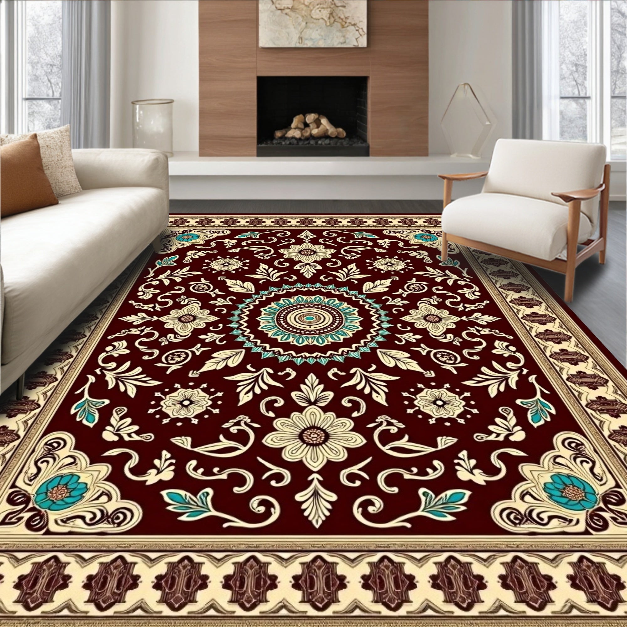 Crimson Medallion Floral Vines Rug