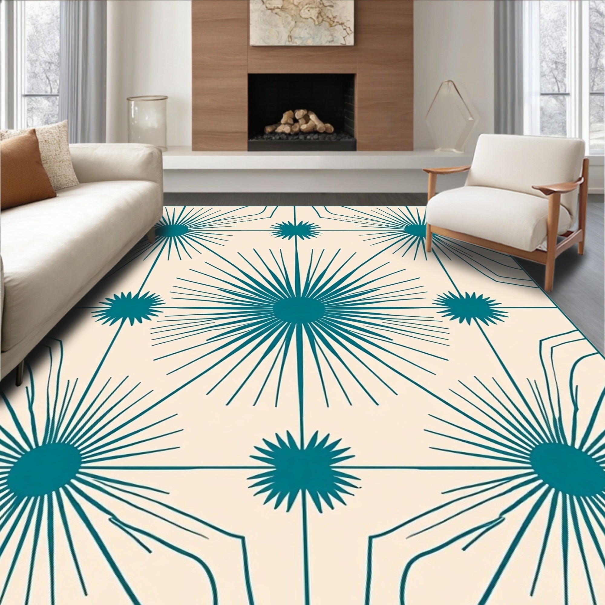 Teal Sunburst Geometric Medallion Rug
