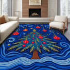 Midnight Blue Starry Night Christmas Tree Rug