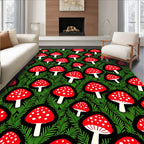 Red White Spotted Mushroom Forest Rug