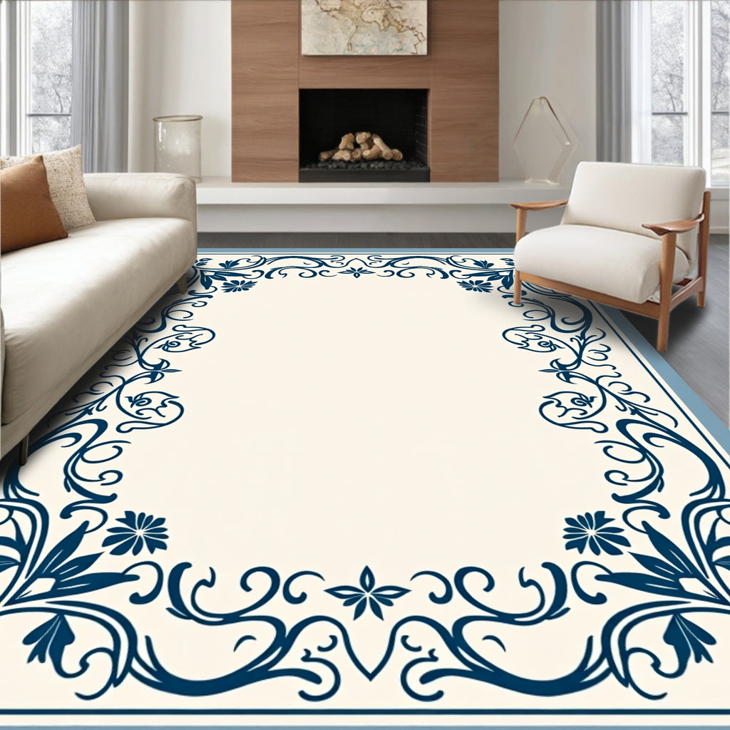Deep Blue Vintage Floral Scroll Rug
