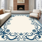 Deep Blue Vintage Floral Scroll Rug