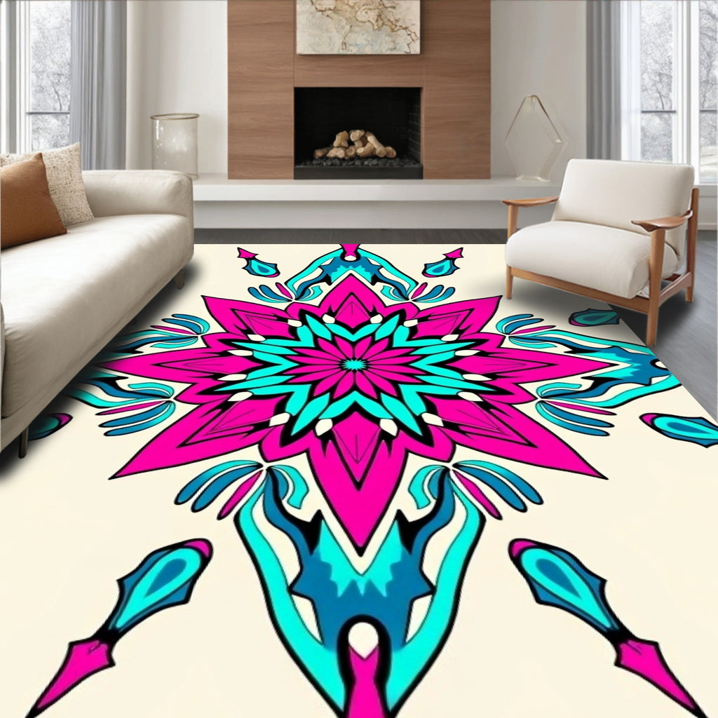 Vibrant Fuchsia Teal Starburst Medallion Rug
