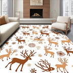 Brown and Tan Reindeer Festive Snowflake Collection Rug