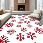 Deep Red Snowflakes Scattered Design Rug