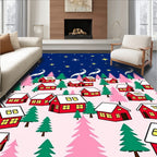Whimsical Red Homes Starry Night Rug