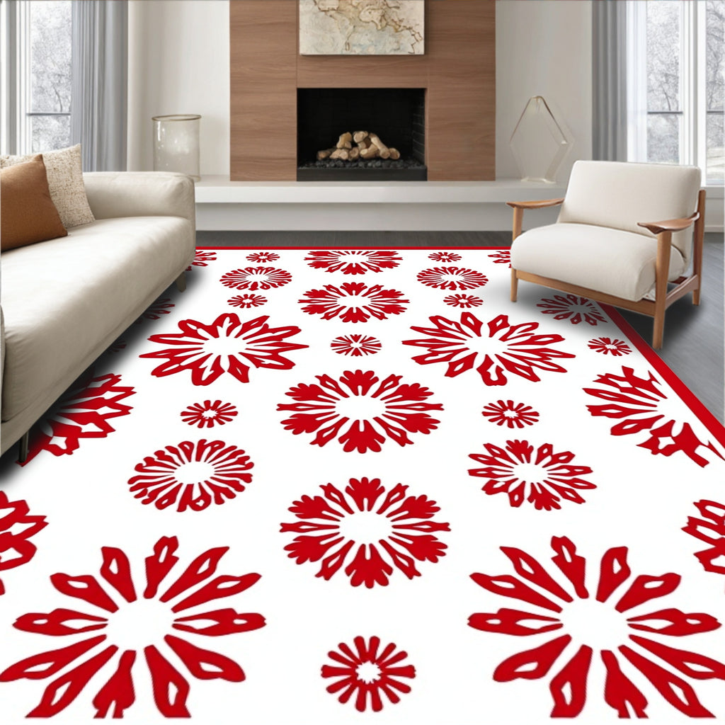 Crimson Snowflake Scatter Garden Rug