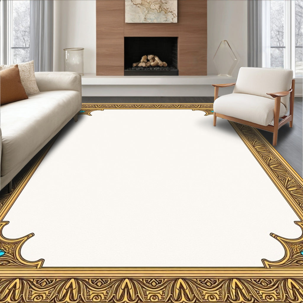 Gilded Amber Ornate Scroll Border Rug
