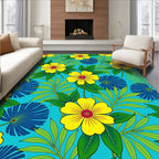 Bright Yellow Floral Tropical Jungle Rug