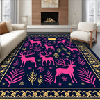 Pink Deer Moon Evening Border Rug