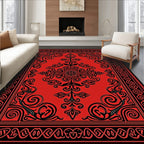 Crimson Black Ornate Scroll Medallion Rug
