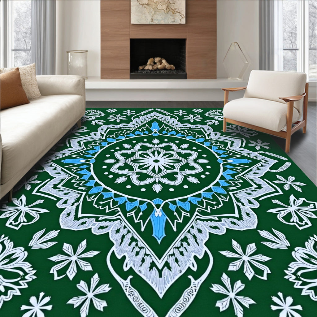 Emerald Green Mandala Starburst Accents Rug