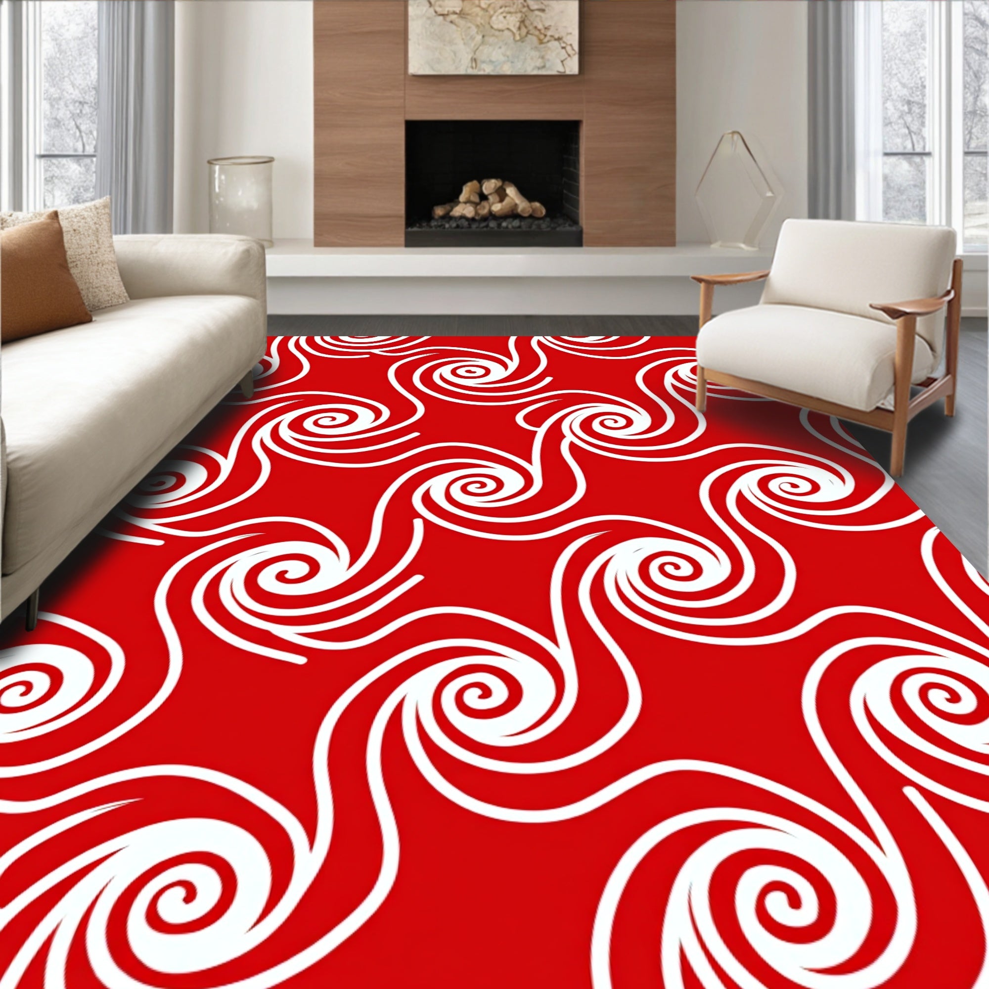 Crimson Swirl Curlicue Abstract Rug